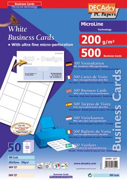 [DAW327] Decadry cartes de visite microline ft 85 x 54 mm, 200 g/m², 500 cartes