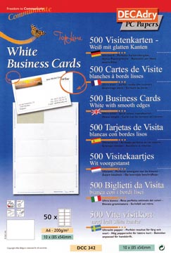 [DCC342] Decadry cartes de visite topline, 500 cartes, 10 cartes ft 85 x 54 mm par a4, coins droits
