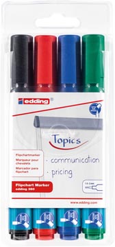 [E380-4] Edding marqueur pour tableaux de conférence e-380, blister de 4 pièces en couleurs assorties