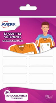 [ETVET36] Avery family étiquettes vêtements, ft 4,5 x 1,3 cm, blanc, sachet brochable avec 36 étiquettes