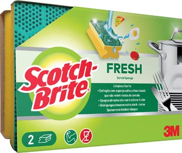 [FRSCLN2] Scotch brite éponge abrasif fresh, avec protection des ongles, paquet de 2 pièces