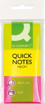 [KF01224] Q-connect quick notes, ft 38 x 51 mm, 50 feuilles, étui de 3 blocs en couleurs néon