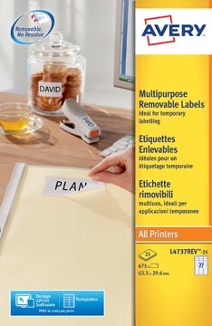 [L473725] Avery l4737rev-25 étiquettes enlevables ft 63,5 x 29,6 mm (b x h), 675 étiquettes, blanc