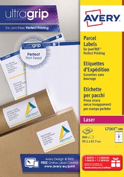 [L7165] Avery l7165, etiquettes d'expédition, laser, ultragrip, blanches, 100 pages, 8 per page, 99,1 x 67,7 mm