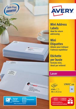 [L7651] Avery l7651, etiquettes d'expédition, laser, ultragrip, blanches, 100 pages, 65 per page, 38,1 x 21,2 mm