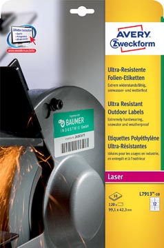 [L791310] Avery étiquettes polyéthylène ultra-résistantes ft 99,1 x 42,3 mm (l x h), boîte de 120 étiquettes