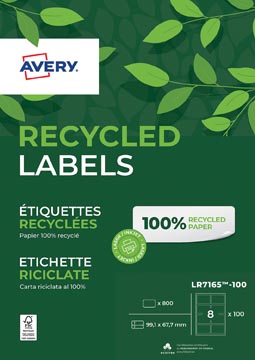 [LR7165] Avery étiquettes laser recyclées quickpeel ft 99,1 x 67,7 mm (l x h), 800 pièces, 8 par feuille