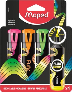 [M740300] Maped fluo'peps flex surligneur, assorti, boîte de 4 pièces