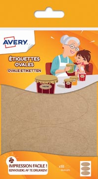 [OVKR18] Avery family étiquettes ovales, ft 4 x 9 cm, kraft, sachet brochable avec 18 étiquettes