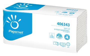 [P406343] Papernet essuie-mains en papier special, plié en v, 2 plis, 250 feuilles, extra blanc