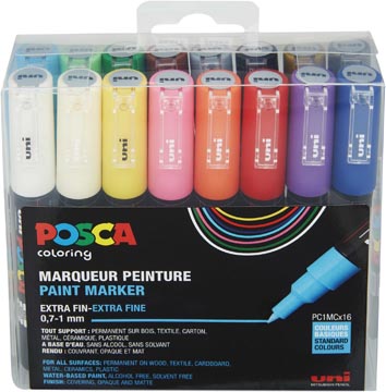[PC1MC16] Posca marqueur peinture 1mc, pointe extra-fine, assorti, étui de 16 pièces