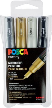 [PC1MC4] Uni posca marqueur peinture, pc-1mc, 0,7 mm, étui de 4 pièces en couleurs métalliques assorties