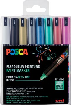 [PC1MC8] Uni posca marqueur peinture, pc-1mc, 0,7 mm, étui de 8 pièces en couleurs métalliques assorties