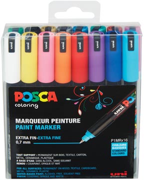 [PC1MR16] Uni-ball marqueur peinture à l'eau posca pc-1mr, boîte de 16 pièces en couleurs assorties