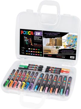 [PC2007] Posca marqueur peinture, boîte de 20 pièces, en couleurs assorties, dessin metallic