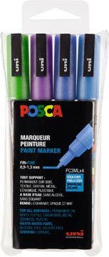 [PC3M13] Posca marqueur peinture pc-3m, étui de 4 pièces, pailleté, violet-vert-bleu clair-bleu foncé