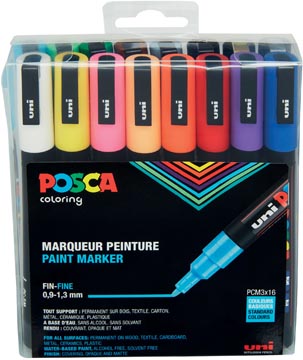 [PC3M16] Posca marqueur peinture pc-3m, étui de 16 pièces en couleurs assorties