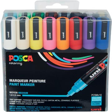 [PC5M16] Posca marqueur peinture pc-5m, étui de 16 pièces en couleurs assorties