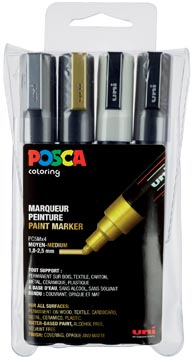 [PC5M/4A ASS09] Posca marqueur peinture pc-5m, étui de 4 pièces en couleurs assorties métallisés