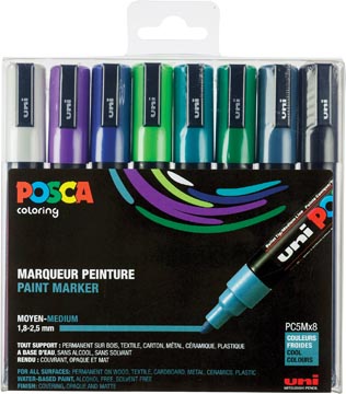 [PC5M/8A ASS14] Posca marqueur de peinture pc-5m, set de 8 marqueurs en couleurs froides assorties