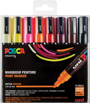 [PC5M/8A ASS15] Posca marqueur de peinture pc-5m, set de 8 marqueurs en couleurs chaudes assorties