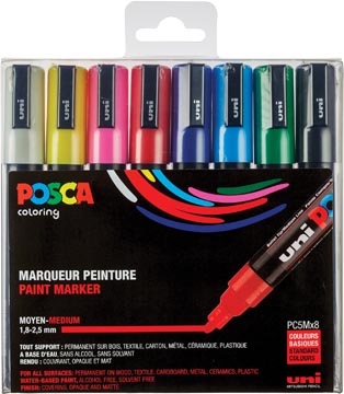 [PC5M/8] Posca marqueur de peinture pc-5m, set de 8 marqueurs en couleurs basiques assorties