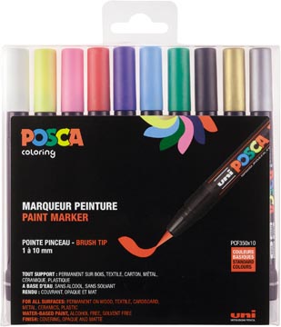 [PCF350/10] Posca paintmarker pcf-350, pointe pinceau, étui de 10 pièces, assorti