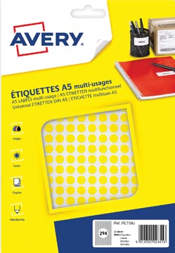 [PET08J] Avery pet08j etiquettes pastilles rondes, diamètre 8 mm, blister de 2940 pièces, jaune