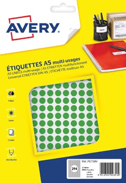 [PET08V] Avery pet08v etiquettes pastilles rondes, diamètre 8 mm, blister de 2940 pièces, vert
