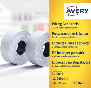 [PLP1626] Avery plp1626 étiquettes pour étiqueteuse, permanent, ft 26 x 16 mm, 12 000 étiquettes, blanc
