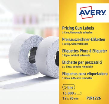 [PLR1226] Avery plr1226 étiquettes pour étiqueteuse enlevable, ft 12 x 26 mm, 15 000 étiquettes, blanc
