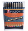 Sakura stylo à dessin pigma micron 05, étui de 9 pièces en couleurs assorties