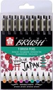 Sakura brushpen pigma brush, étui de 9 pièces, en couleurs assorties