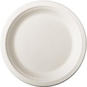 Assiette "pure", ronde, blanche, diamètre 18 cm, en canne à sucre, paquet de 50 pièces