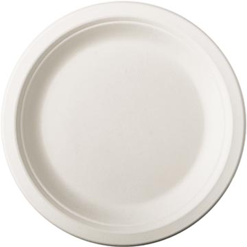 [PS84582] Assiette "pure", ronde, blanche, diamètre 18 cm, en canne à sucre, paquet de 50 pièces