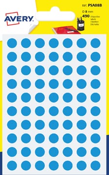 [PSA08B] Avery psa08b etiquettes pastilles rondes, diamètre 8 mm, blister de 490 pièces, bleu clair