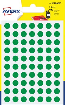 [PSA08V] Avery psa08v etiquettes pastilles rondes, diamètre 8 mm, blister de 490 pièces, vert