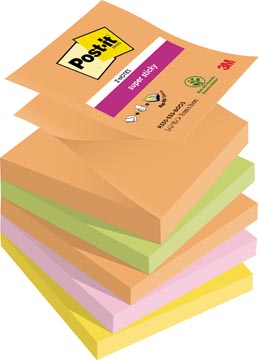 [R3305BO] Post-it super sticky z-notes boost, 90 feuilles, ft 76 x 76 mm, couleurs assorties, paquet de 5 blocs