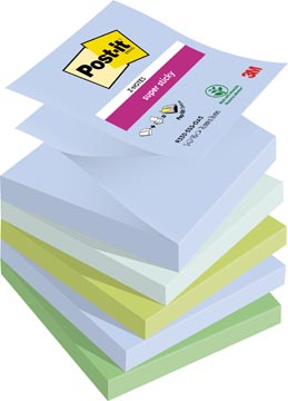 [R3305OA] Post-it super sticky z-notes oasis, 90 feuilles, ft 76 x 76 mm, couleurs assorties, paquet de 5 blocs