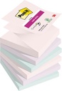 Post-it super sticky z-notes soulful, 90 feuilles, ft 76 x 76 mm, couleurs assorties, paquet de 6 blocs