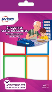 [RES16] Avery family étiquettes ultra-résistantes, 4,5 x 6,5 cm, étui brochable avec 16 étiquettes en couleurs