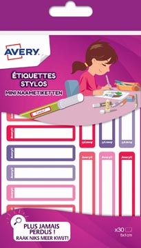 [RESM30F] Avery family étiquettes stylos minis, ft 5 x 1 cm, rose/violet, sachet brochable avec 30 étiquettes