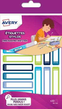 [RESM30G] Avery family étiquettes stylos minis, ft 5 x 1 cm, bleu/vert, sachet brochable avec 30 étiquettes