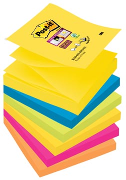 [S3306RO] Post-it super sticky z-notes carnival, 90 feuilles, ft 76 x 76 mm, paquet de 6 blocs