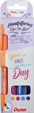 [SES1542] Pentel feutre pinceau sign pen brush touch, étui cartonné avec 4 pièces: orange, rose, turquoise & violet