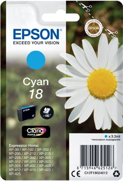 [T180241] Epson cartouche d'encre 18, 180 pages, oem c13t18024012, cyan