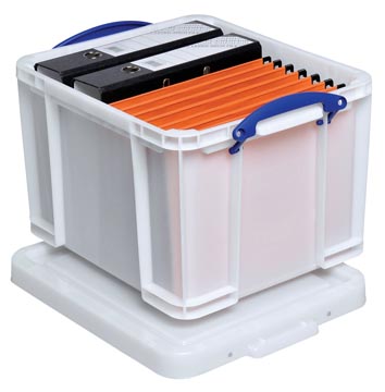 [UB35W] Really useful box boîte de rangement 35 litre, blanc avec poignées bleues