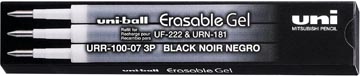 [URR107N] Uni-ball recharge pour roller à encre gel erasable gel, étui de 3 recharges, noir