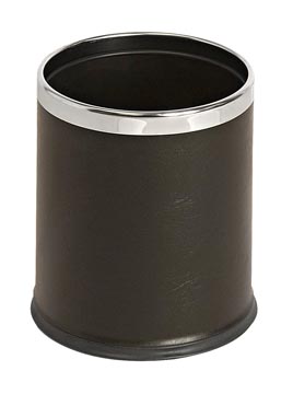 [VB01870] V-part ronde poubelle à papier à double paroi 10 l, aspet cuir, noir