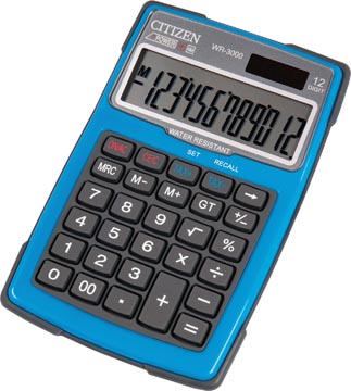 [WR3000B] Citizen calculatrice robuste, imperméable à l'eau et à la poussière, bleu